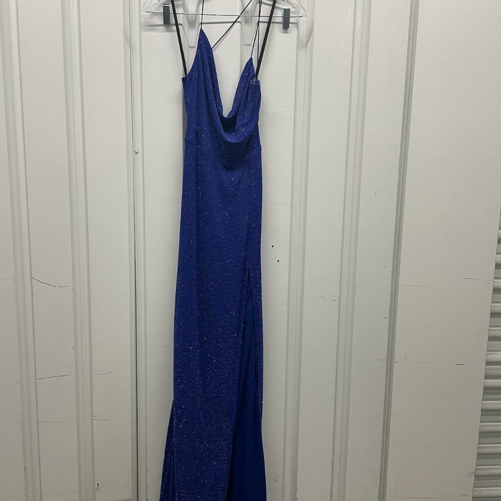 Full Length, sparkly, opening, dark royal blue,